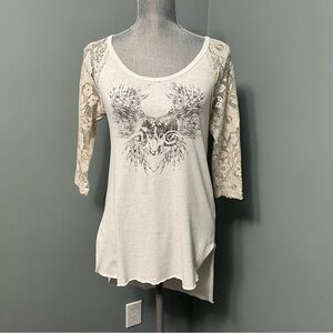 WE THE FREE ram graphic high low 3/4 lace sleeve t-shirt top size XS free people